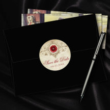 宝石で飾られたバラ |ヴィンテージクリムゾンレッド日付を保存