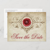 宝石で飾られたバラ |ヴィンテージクリムゾンレッド日付を保存 案内ポストカード (正面/裏面)
