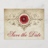 宝石で飾られたバラ |ヴィンテージクリムゾンレッド日付を保存 案内ポストカード (正面)