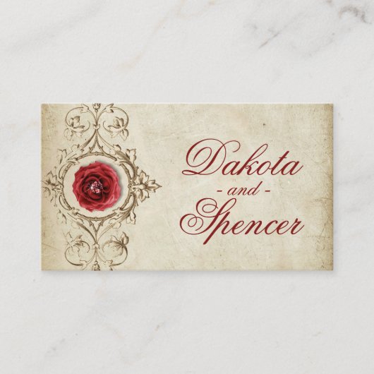 宝石で飾られたバラ |ヴィンテージグランジクリムゾンレッド エンクロージャーカード (正面)