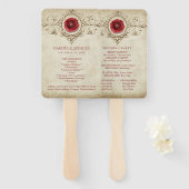 宝石で飾られたバラ |ヴィンテージグランジクリムゾンレッド ハンドファン (正面&裏面)