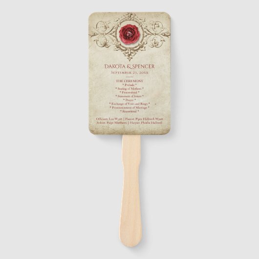 宝石で飾られたバラ |ヴィンテージグランジクリムゾンレッド ハンドファン (正面)