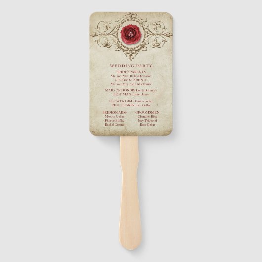 宝石で飾られたバラ |ヴィンテージグランジクリムゾンレッド ハンドファン (裏面)