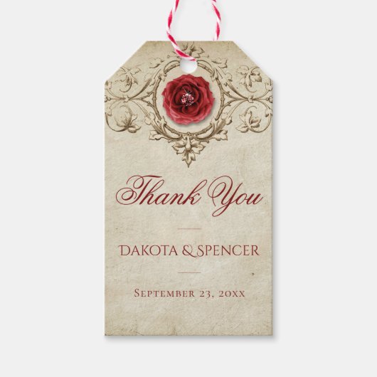 宝石で飾られたバラ |ヴィンテージグランジクリムゾン ギフトタグ (正面)