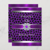 宝石で飾られたパープルシルバートリム30th誕生日パーティー4 招待状 (正面/裏面)