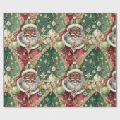 宝石で飾られたブラックサンタウォーターカラーヴィンテージクリスマス ラッピングペーパー (フラット)