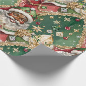 宝石で飾られたブラックサンタウォーターカラーヴィンテージクリスマス ラッピングペーパー (角)