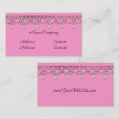 宝石で飾られたレースのピンクの名刺 名刺 (正面/裏面)