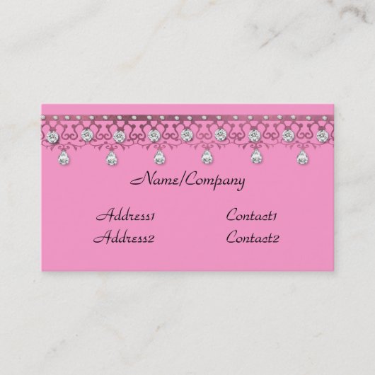 宝石で飾られたレースのピンクの名刺 名刺 (正面)