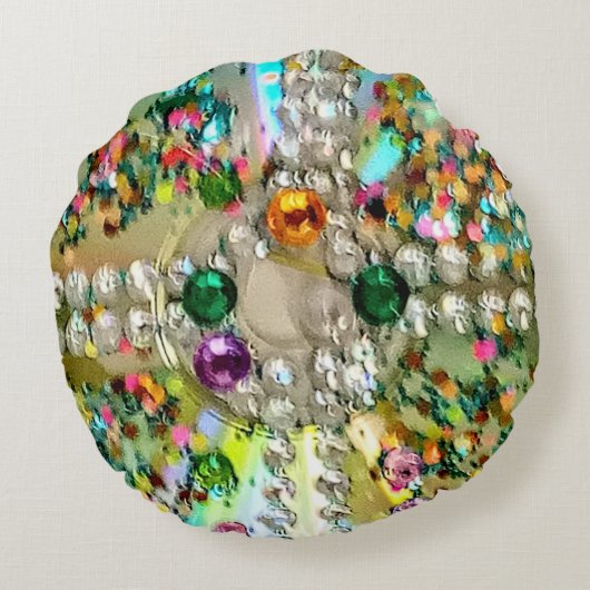 宝石で飾られた丸い枕 ラウンドクッション (裏面)