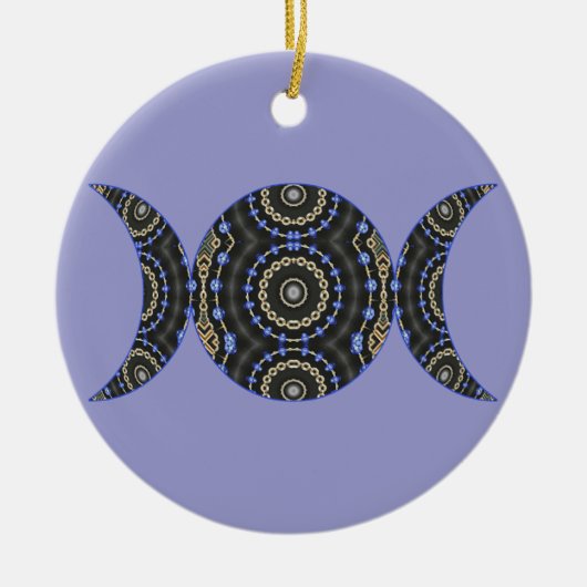 宝石で飾られた女神の異教のなウィッカ信者の三倍の月 セラミックオーナメント (正面)