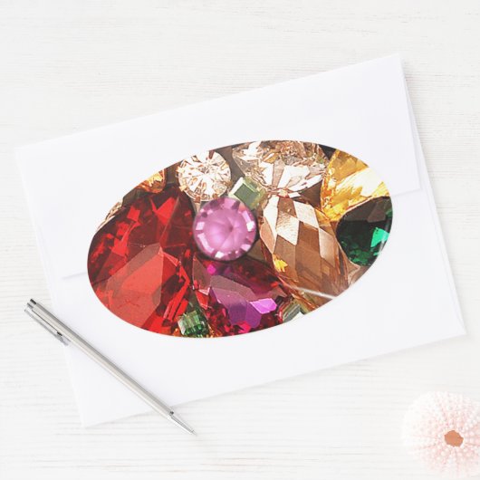 宝石で飾られた宝石が宝石の色を輝かせる 楕円形シール (封筒)