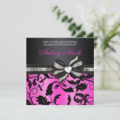 宝石で飾られた弓との渦巻のQuinceañeraの花の招待 招待状 (スタンド正面)