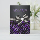 宝石で飾られた弓を持つシックなシマウマRSVP 出欠カード (スタンド正面)