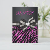 宝石で飾られた弓を持つシックなシマウマRSVP 出欠カード (スタンド正面)