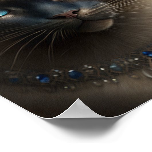 宝石で飾られた王冠とネックレスを持つシャム猫 ポスター (角)