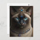 宝石で飾られた王冠とネックレスを持つシャム猫 ポストカード (正面/裏面)