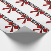 宝石で飾られた赤い弓ダマスク織の休日 ラッピングペーパー (角)