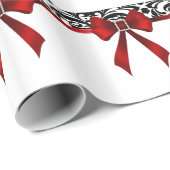 宝石で飾られた赤い弓ダマスク織の休日 ラッピングペーパー (ロールコーナー)