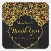 宝石で飾られた金ゴールドレッドブラックフローラありがとうカスタムございました スクエアシール (正面)