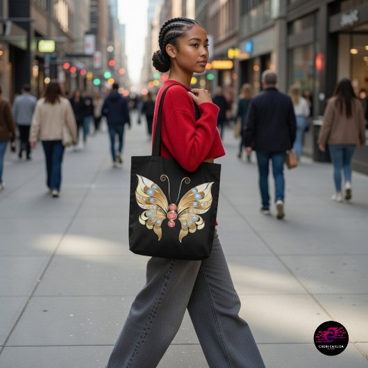 宝石で飾られた金ゴールド トートバッグ