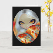 "宝石で飾られた魚:  銀および金ゴールドの"挨拶状 カード (黄色い花)