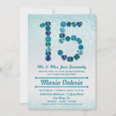 宝石で飾られた15番目の誕生日キンセアニラパーティー招待状 招待状 (正面)