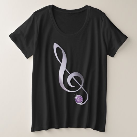宝石で飾られたRhinestoneミュージックノート プラスサイズTシャツ (デザイン正面)