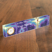 宝石との法律、正義の記号のはかりで測られる金ゴールド デスクネームプレート (側面)