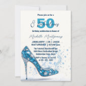 宝石とクリスタルブルースティレット50誕生日 招待状 (正面)