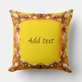 宝石とバラ付きゴールデンフレーム クッション