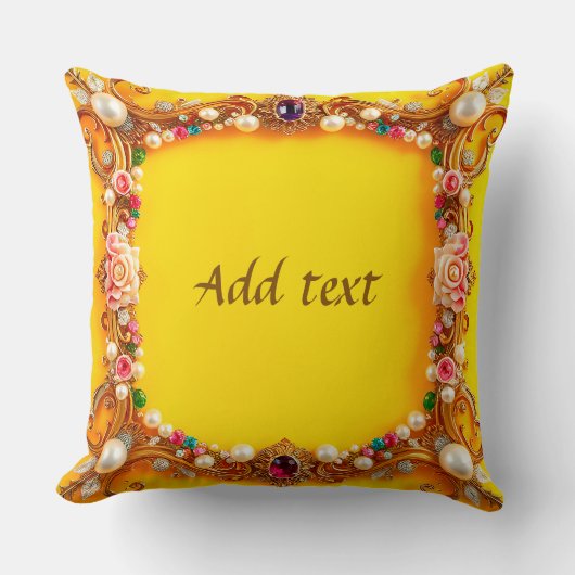 宝石とバラ付きゴールデンフレーム クッション (正面)