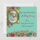 宝石とブルー金ゴールドフローラストークボーイベビーシャワー 招待状 (裏面)