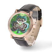 宝石とプリントされたエメラルドグリーンシャムロックジュエル 腕時計 (傾斜)