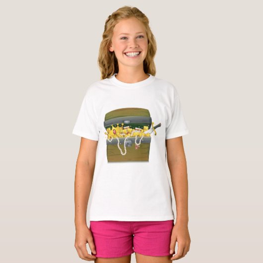 宝石と剣が入った海賊の宝箱 Tシャツ (正面フル)