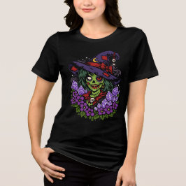 宝石と花の2月のゾンビの魔女 トライブレンドTシャツ