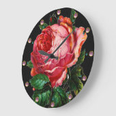 宝石のついた美しいピンクのバラ ラージ壁時計 (傾斜)
