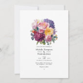 宝石のような色合いとグリーンの花のウェディング 招待状 (正面)