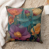 宝石のような色彩の花と翼を持つトンボ クッション (ブランケット)
