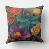 宝石のような色彩の花と翼を持つトンボ クッション (裏面)