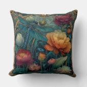 宝石のような色彩の花と翼を持つトンボ クッション (正面)