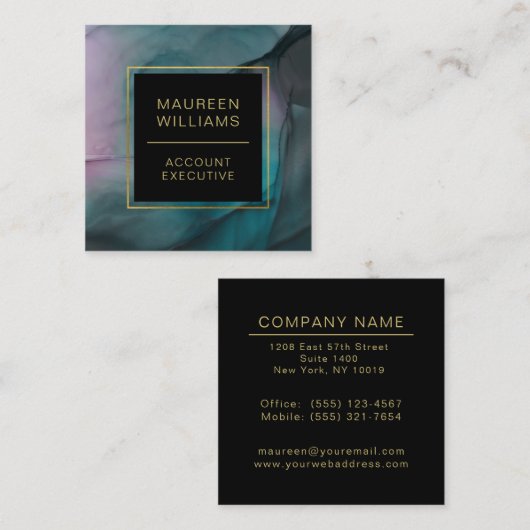 宝石のエレガントトーンのカラーで大理石インクを洗浄 スクエア名刺 (正面/裏面)