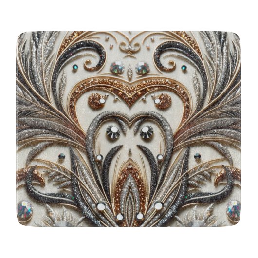 宝石のキラキラした花柄 カッティングボード (正面)