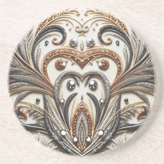 宝石のキラキラした花柄 コースター (正面)