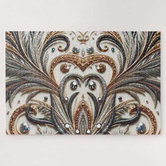 宝石のキラキラした花柄 ジグソーパズル (横)