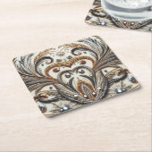 宝石のキラキラした花柄 スクエアペーパーコースター (アングル)