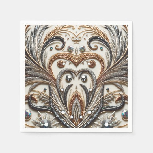 宝石のキラキラした花柄 スタンダードカクテルナプキン (正面)