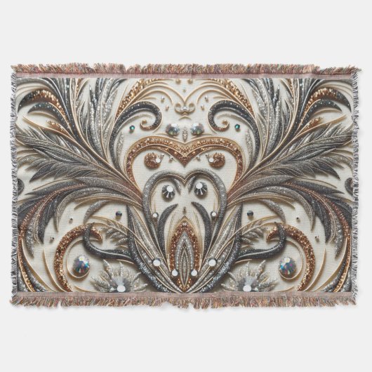 宝石のキラキラした花柄 スローブランケット (正面)