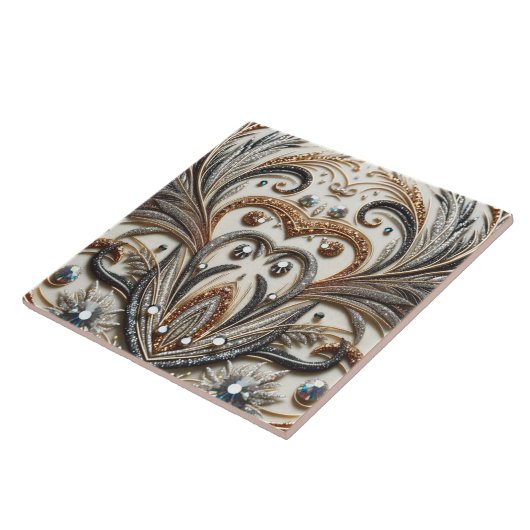 宝石のキラキラした花柄 タイル (側面)