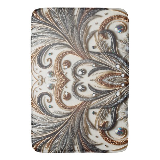 宝石のキラキラした花柄 バスマット (正面縦)